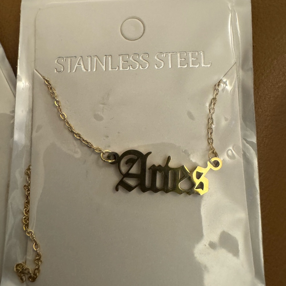 Gold Aries Stainless Steel/Gold Plated Necklace